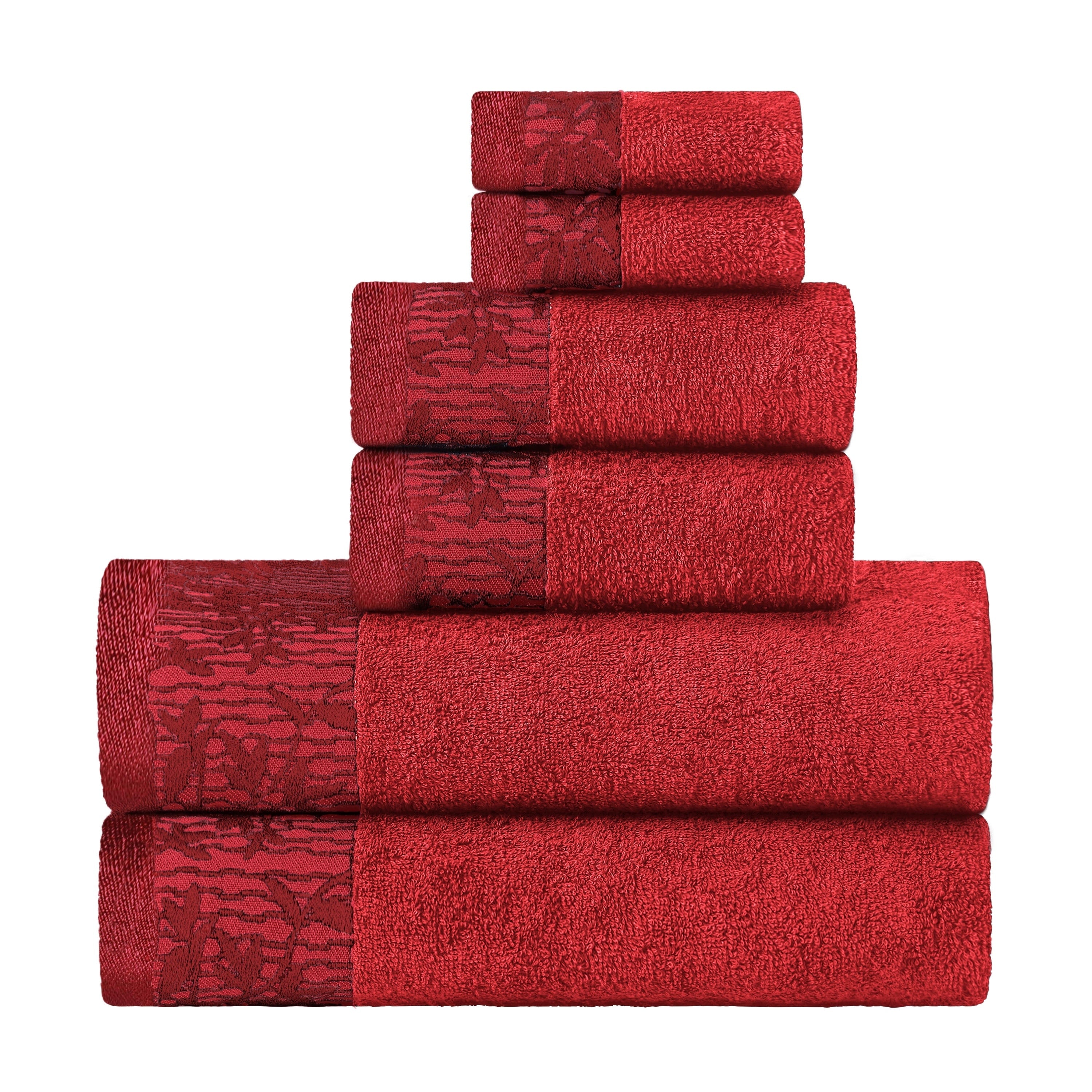 Blue Nile Mills Cotton 6 Piece Assorted Towel Set With Floral Embroidered Jacquard Border