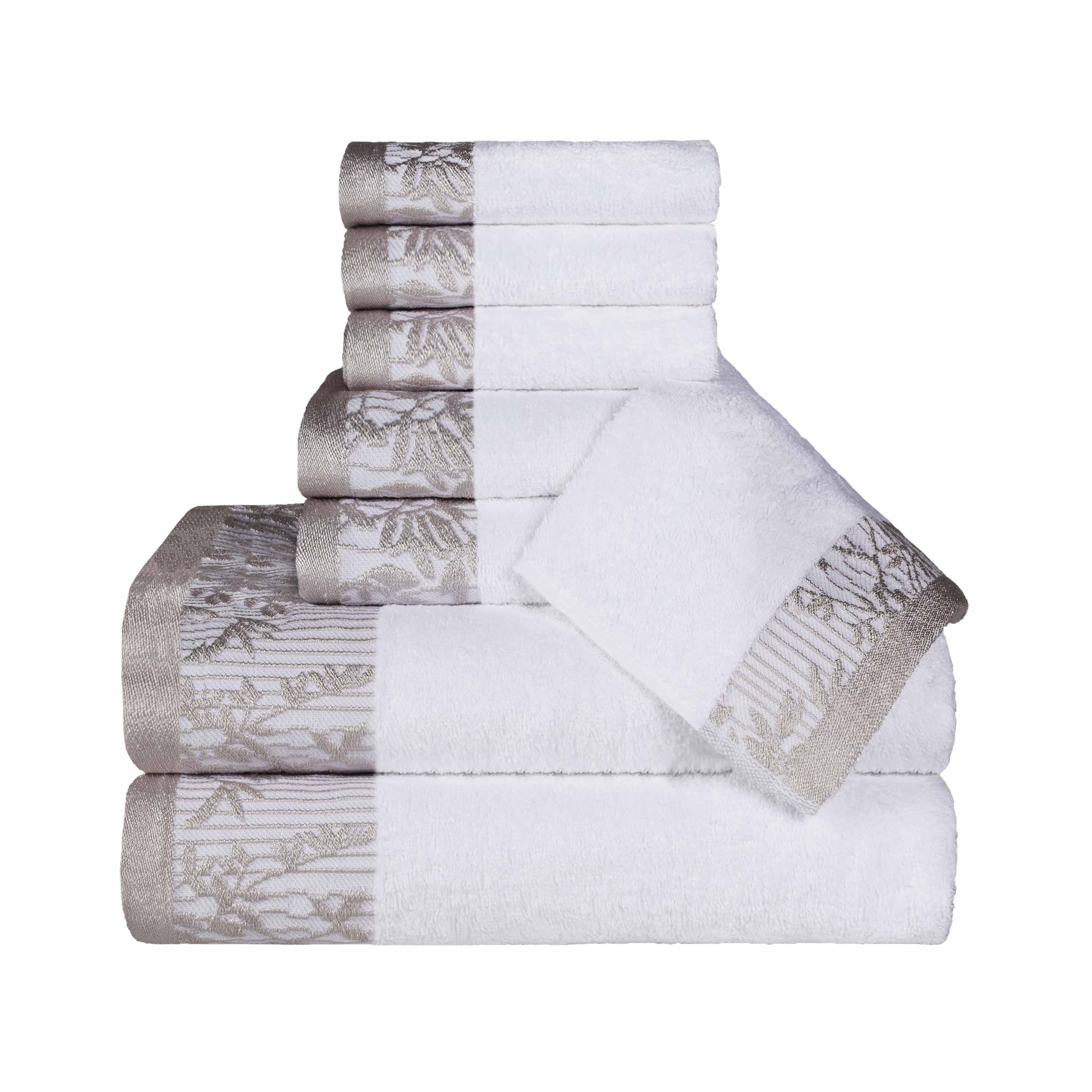 Blue Nile Mills Cotton 8 Piece Assorted Towel Set With Floral Embroidered Jacquard Border