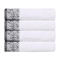Blue Nile Mills Cotton Bath Towel Set With Floral Embroidered Jacquard Border Set Of 4