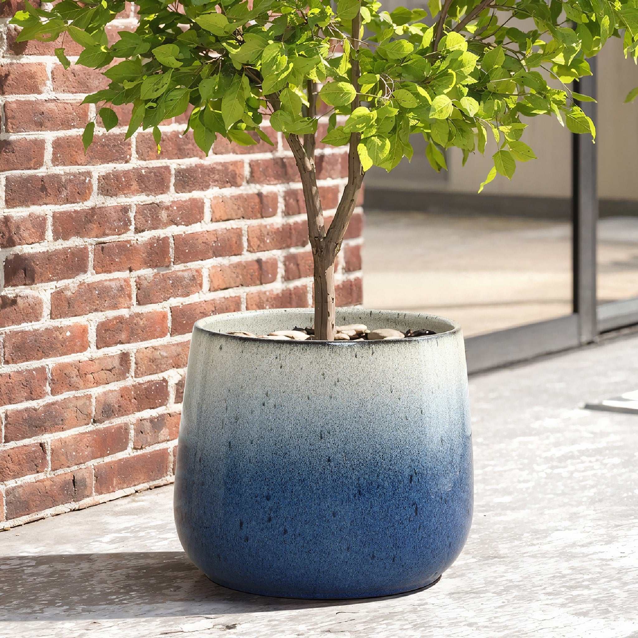 Blue Ombre Ceramic 11.61 Round Planter 9.84 H X 11.61 Diameter