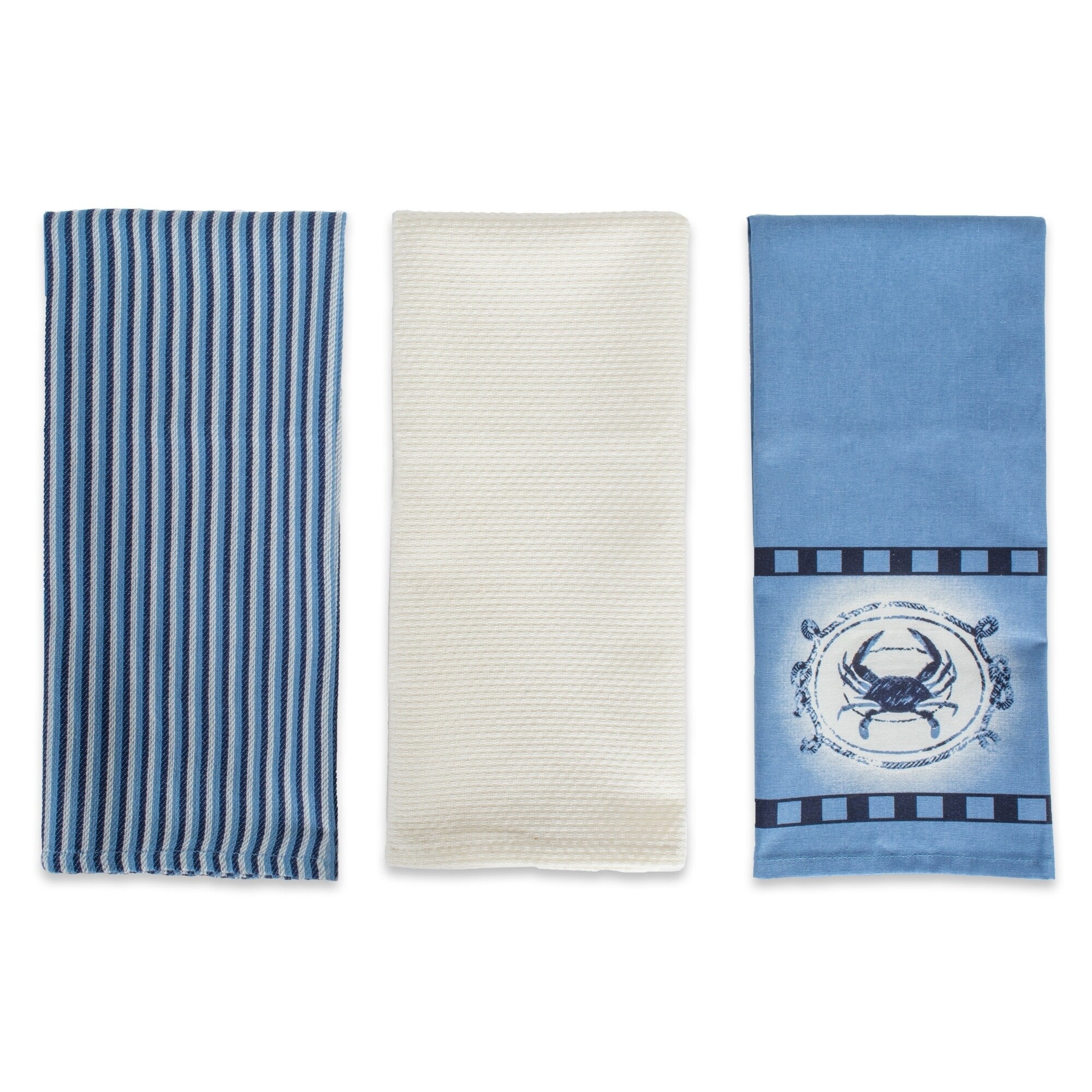 Blue Sea Embroidered Dishtowel Set Of 3