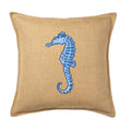 Blue Seahorse Applique Burlap 20 Inch Pillow