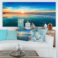 Blue Seashore With Distant Sunset Seashore Canvas Wall Art