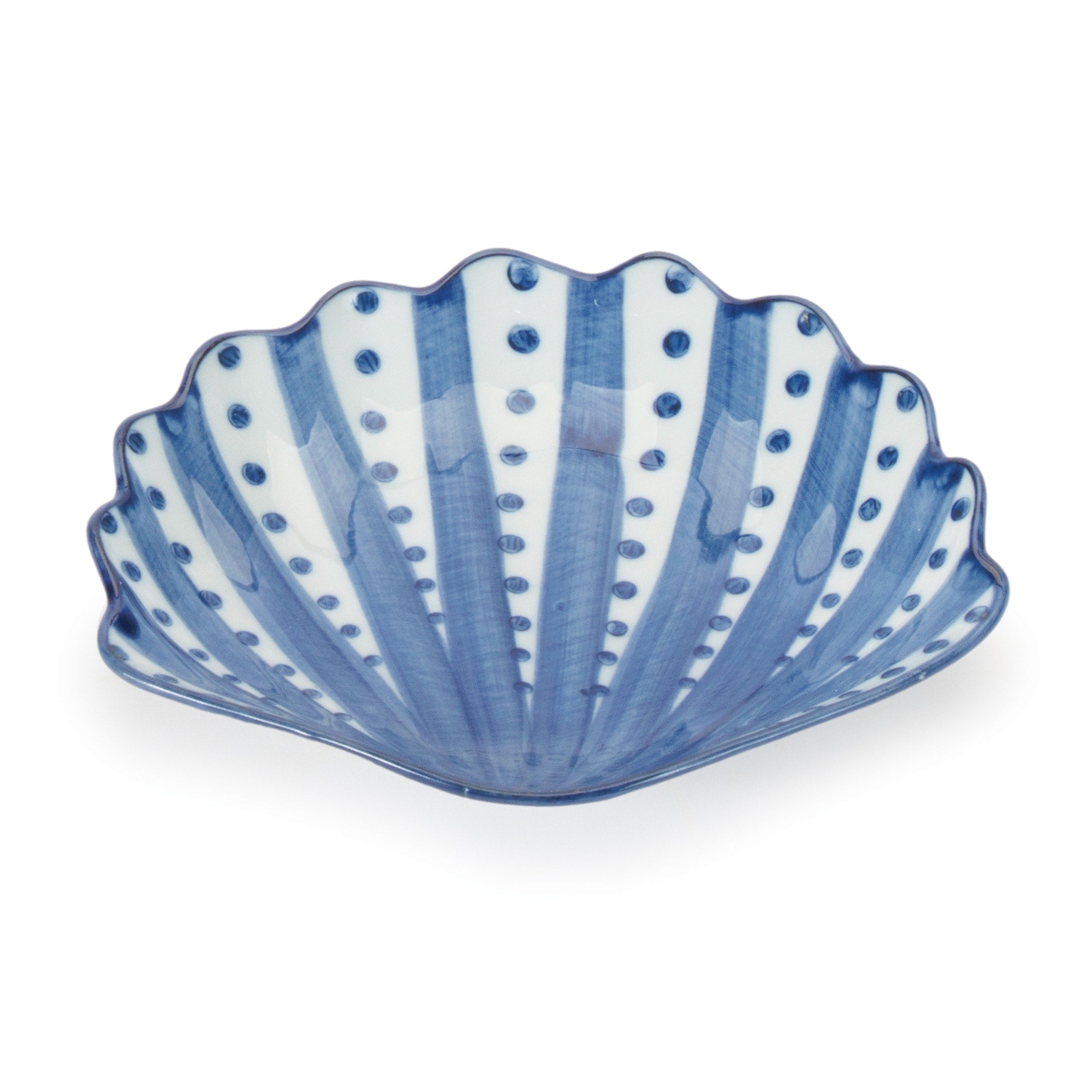 Blue Stripe Polka Dot Shell Porcelain Plate Set Of 6