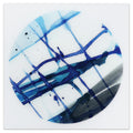 Blue Stripes Frameless Free Floating Tempered Glass Panel Graphic Wall Art Blue White