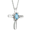 Blue Topaz And Diamond Cross Pendant In 10K White Gold