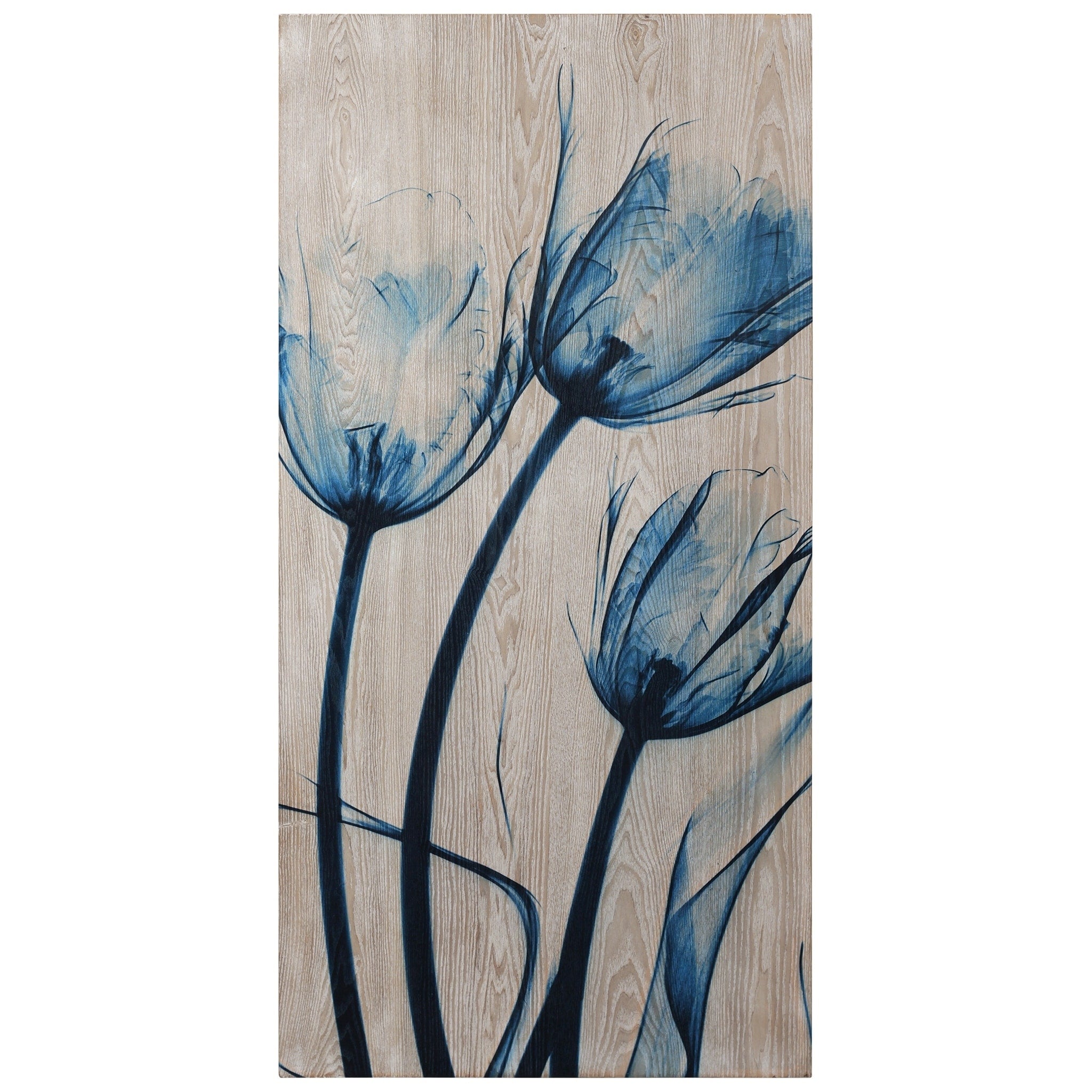 Blue Tulip Wall Art Giclee Printed On Hand Finished Ash Wood