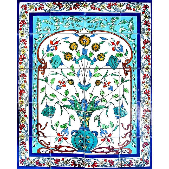 Blue Turquoise Pot 20 Tile Ceramic Wall Mural Art