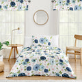 Navy Blue And Pink Watercolor Floral Girl 4Pc Twin Comforter Set Blush Green White Shabby Chic Rose Flower
