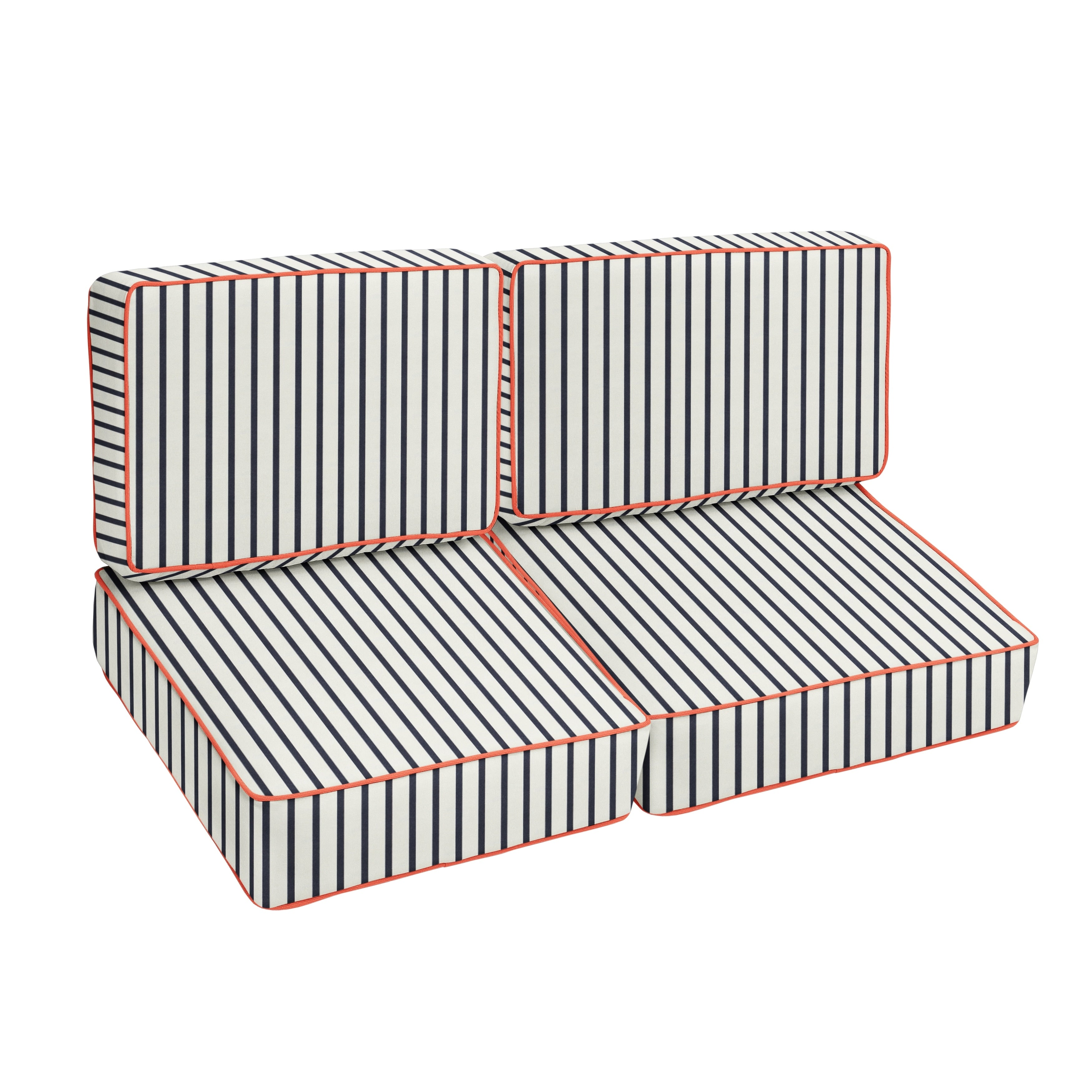 Blue White Stripe With Melon Indoor Outdoor Corded Loveseat Set 23 In X 47 In X 23 In