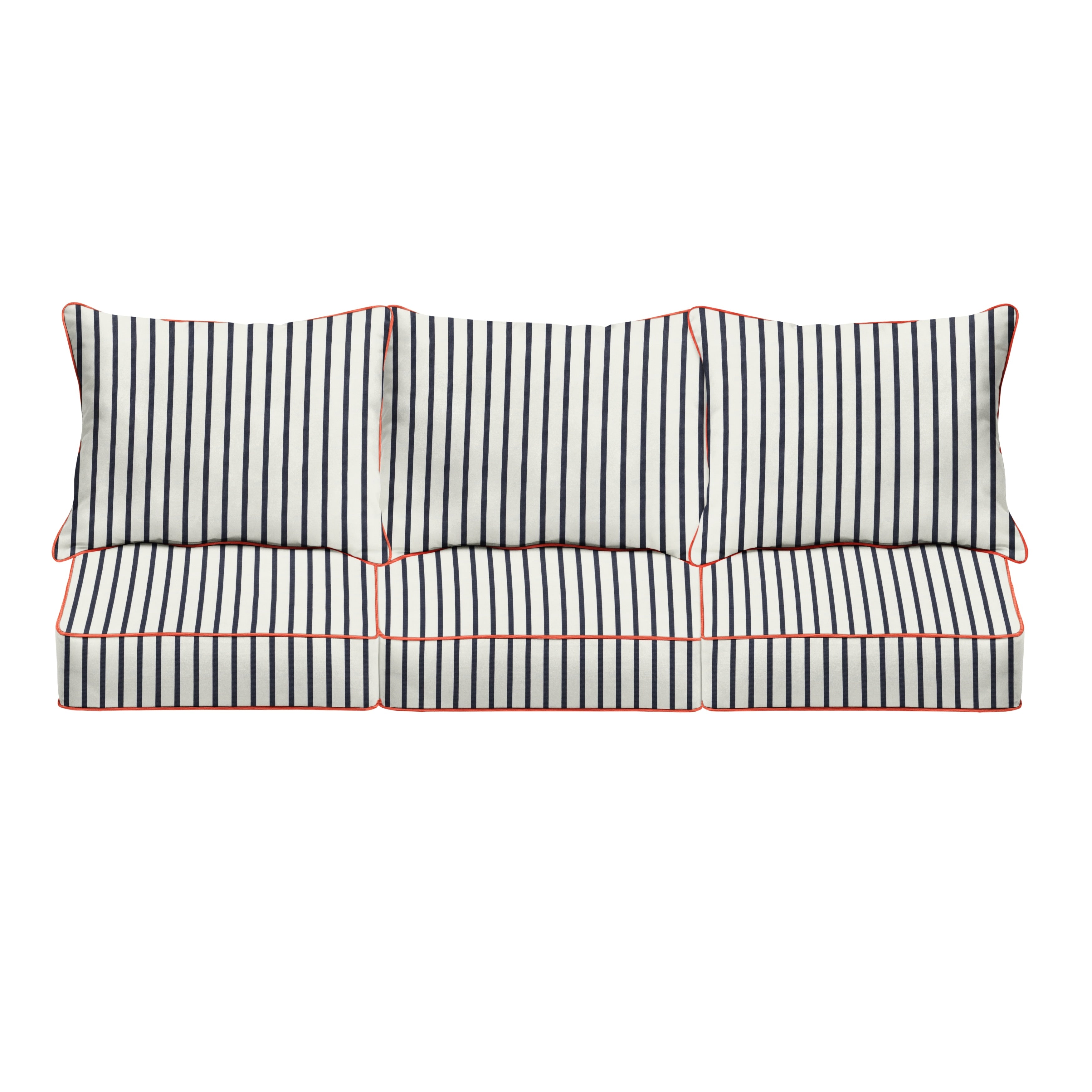 Blue White Stripe With Melon Pillow Indoor Outdoor Corded Sofa Set 25 In X 69 In X 27 In