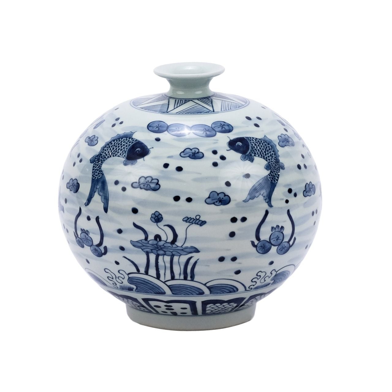Blue White Fish Pomegranate Vase