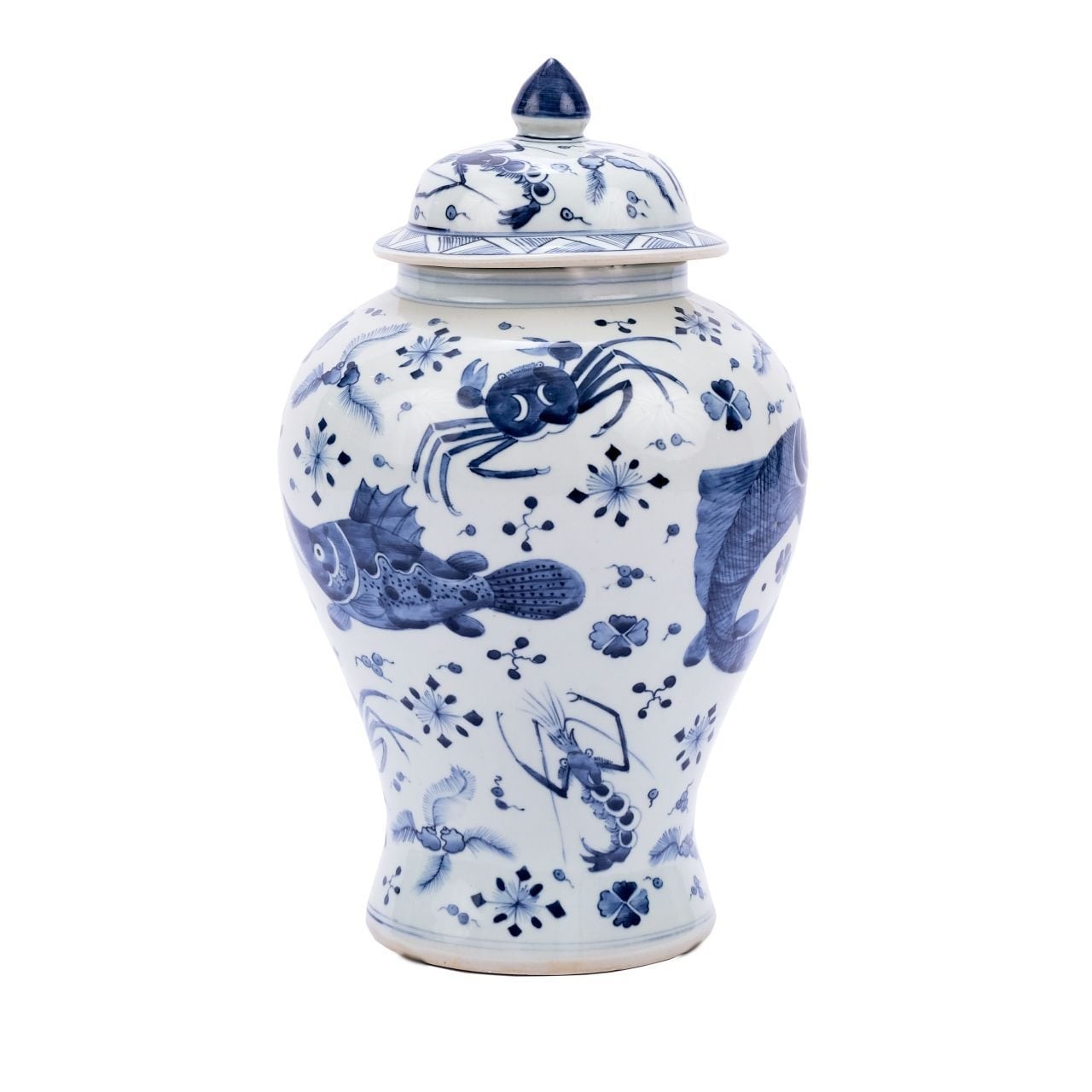 Blue White Fish Shrimp Crab Ginger Jar