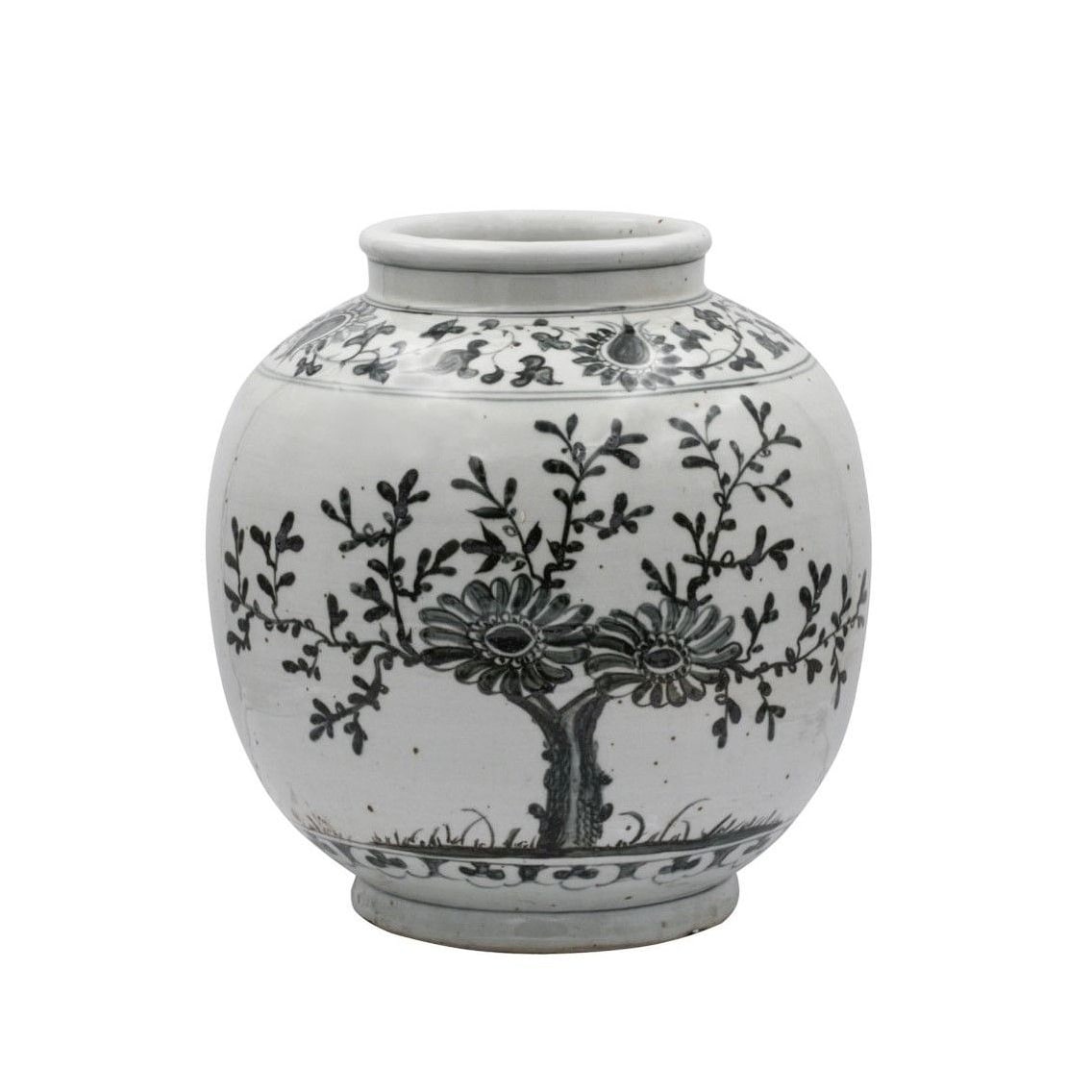 Blue White Flower Open Top Porcelain Jar