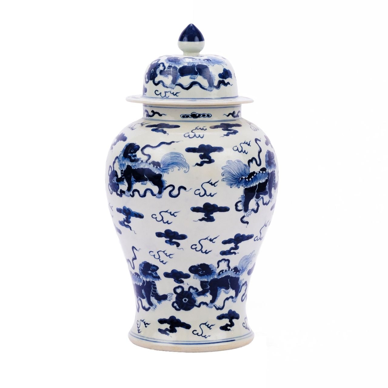 Blue White Foo Dog Temple Jar