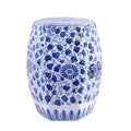 Blue White Hex Garden Stool Grape Vines