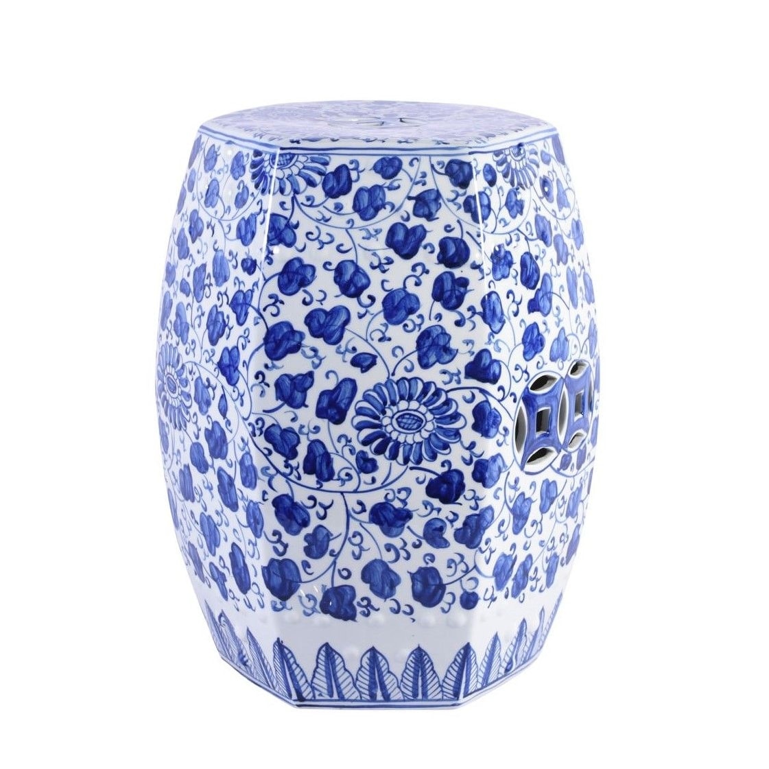 Blue White Hex Garden Stool Grape Vines