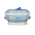 Blue White Oval Fruit Jar Floral Motif With Squirrel Lid 13.5X9X9