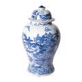 Blue White Porcelain Temple Jar Landscape Motif 13X13X22.5