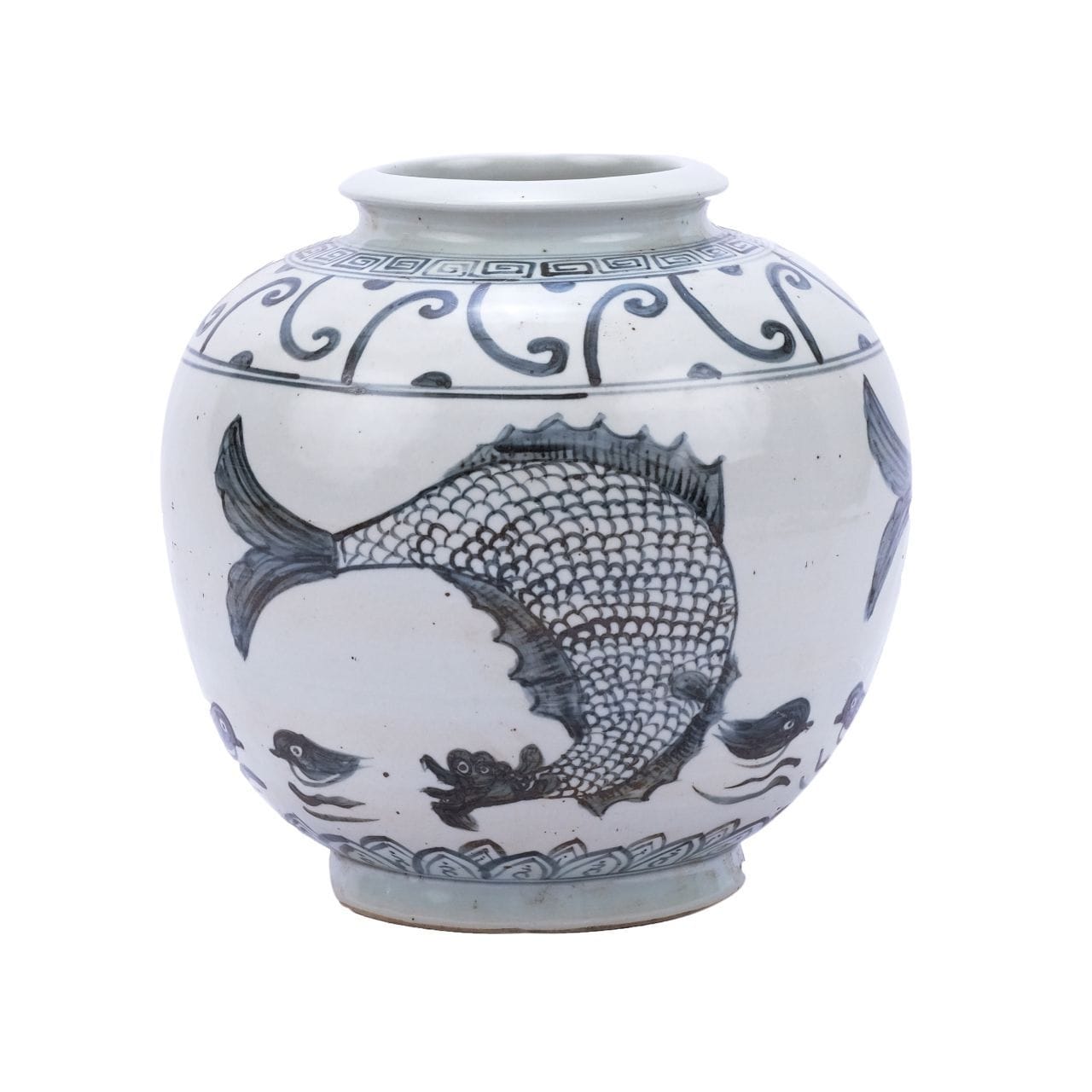 Blue White Yuan Fish Open Top Jar