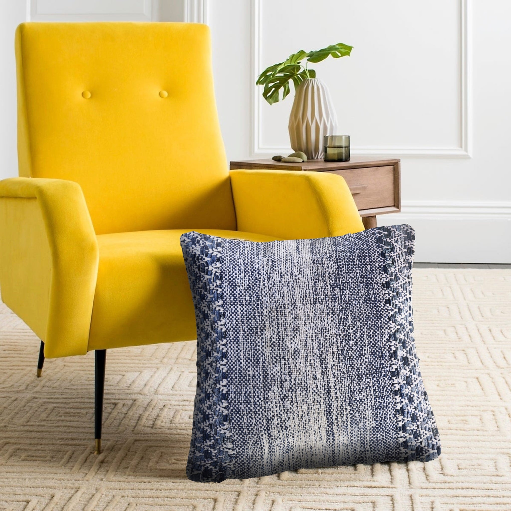 Blue And Ivory Textured Throw Pillow