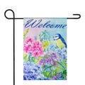 Blue And Purple Welcome Bird Outdoor Garden Flag 12.5 X 18