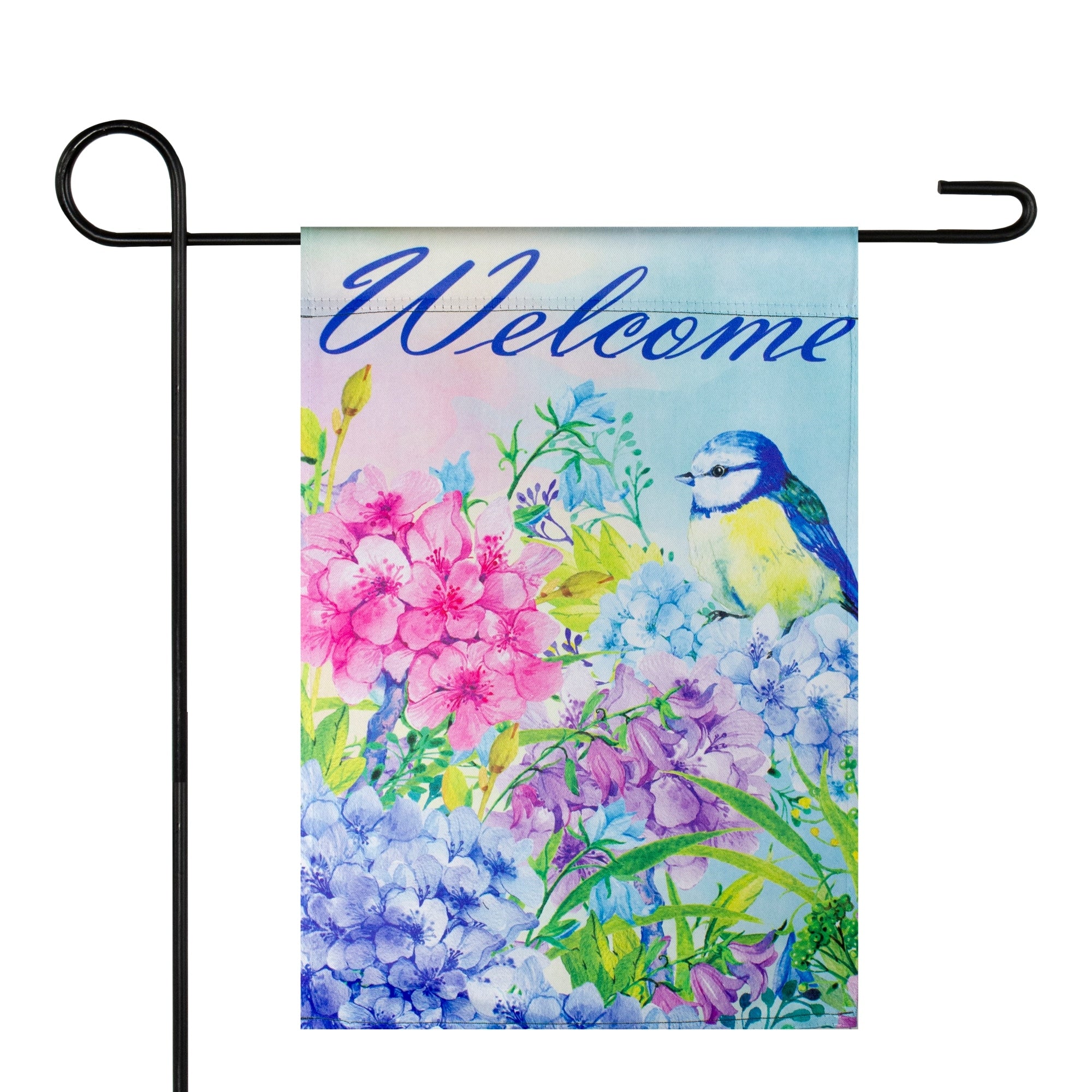 Blue And Purple Welcome Bird Outdoor Garden Flag 12.5 X 18