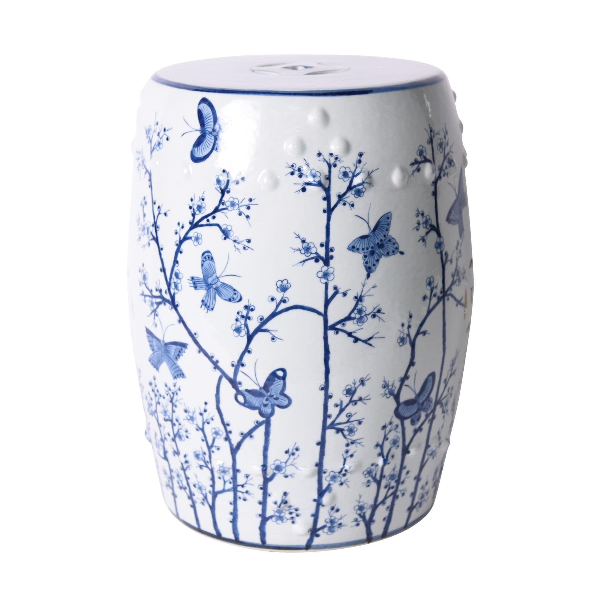 Blue And White Butterfly Plum Garden Stool 13X13X17