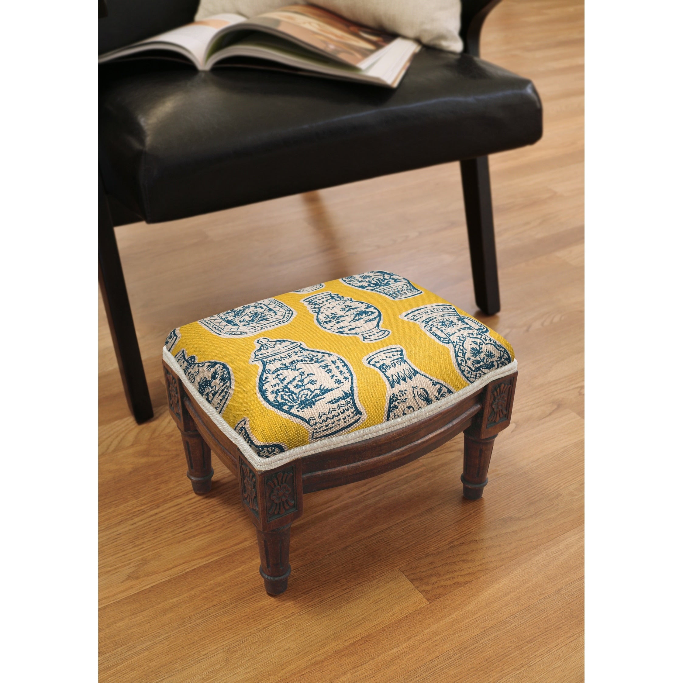 Blue And Yellow Ginger Jar Footstool