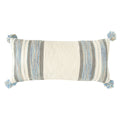 Blue Grey Cream Striped Cotton Blend Lumbar Pillow With Tassels