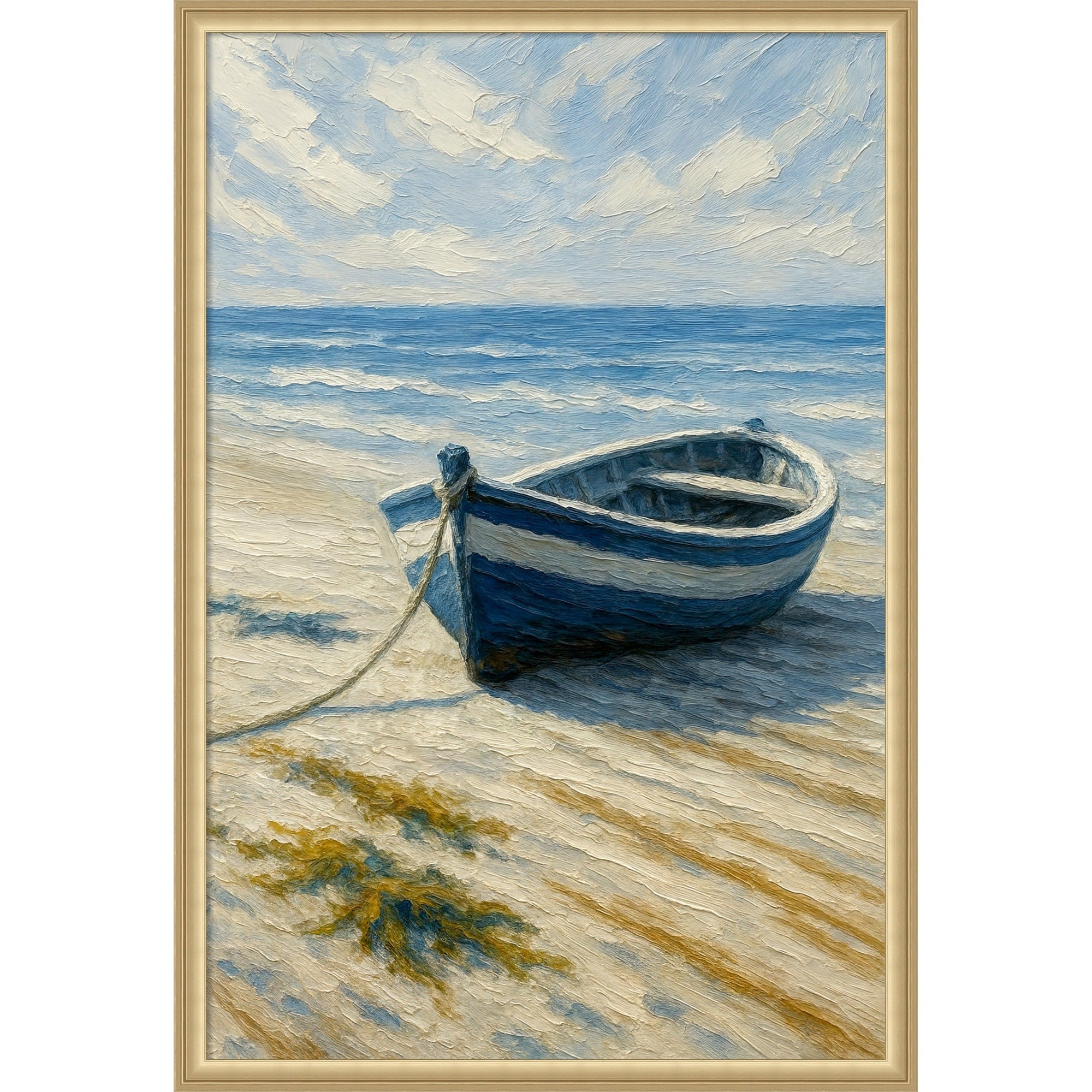 Boat On Summer Beach By The Sea By Natalie Bruns Framed Mounted Canvas Wall Art Print