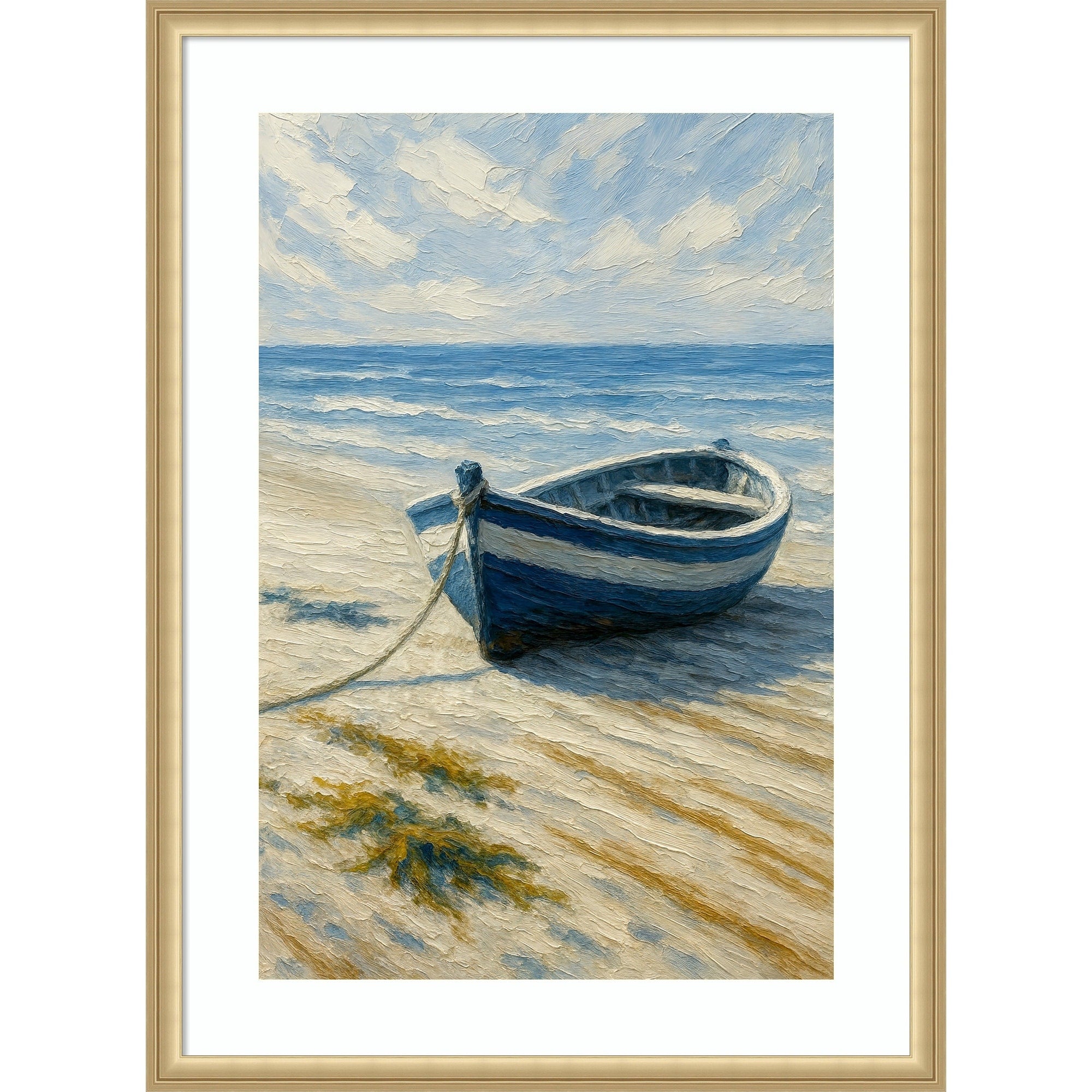 Boat On Summer Beach By The Sea By Natalie Bruns Wood Framed Wall Art Print