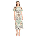 Boatneck Short Sleeve Sheath Midi Dress With V Back And Back Zipper