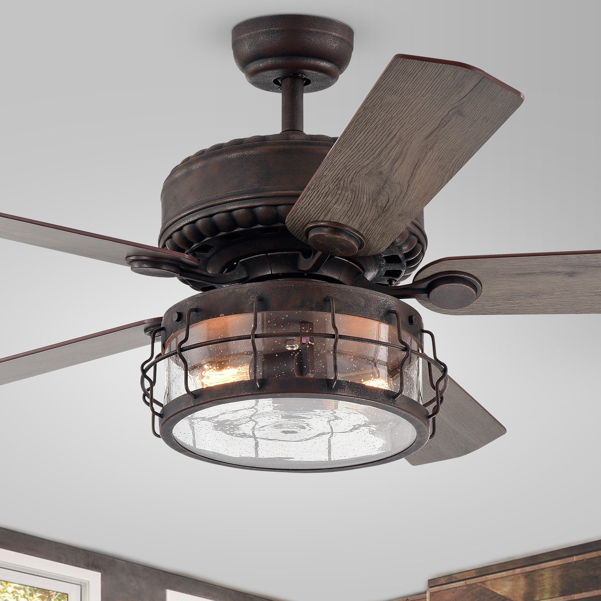 Bobet Rustic Bronze 52 Inch 5 Blade Lighted Ceiling Fan