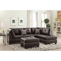 Bobkona Chaise Pine Wood 3 Pcs Reversible Sectional Sofa W Nailheads D Cor And Cocktail Ottoman