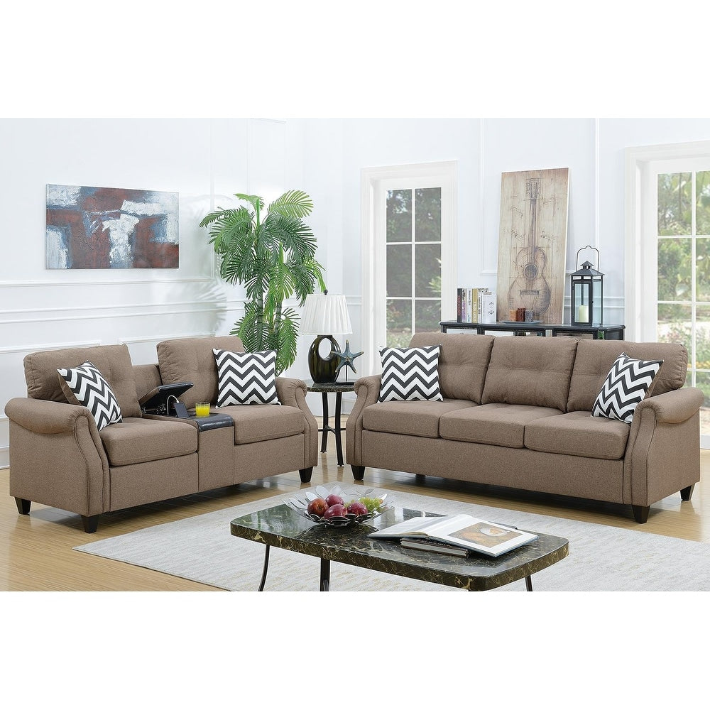 Bobkona Troy Plush Polyfiber 2 Piece Sofa And Loveseat Set