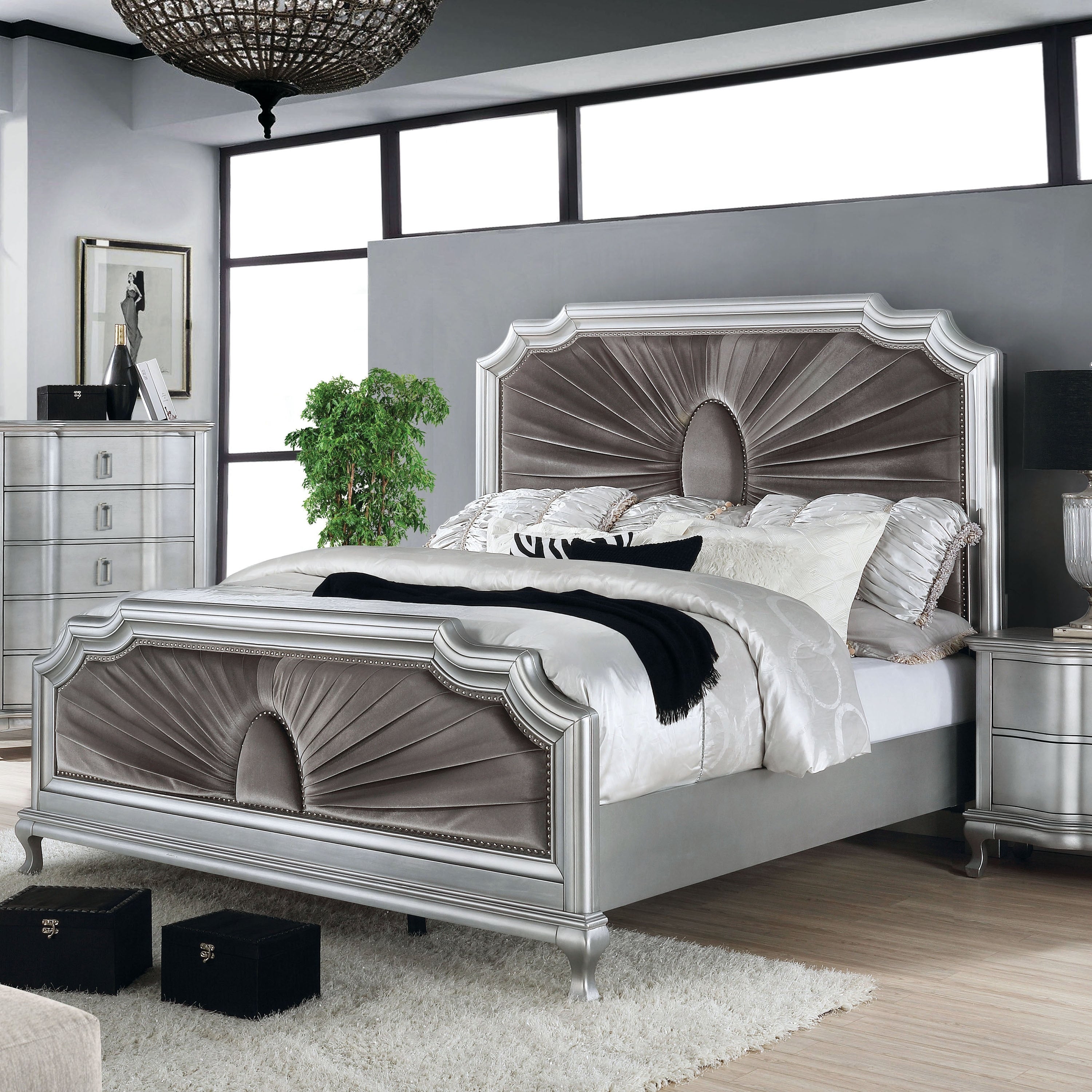 Bogart Transitional Silver Panel Bed By Foa