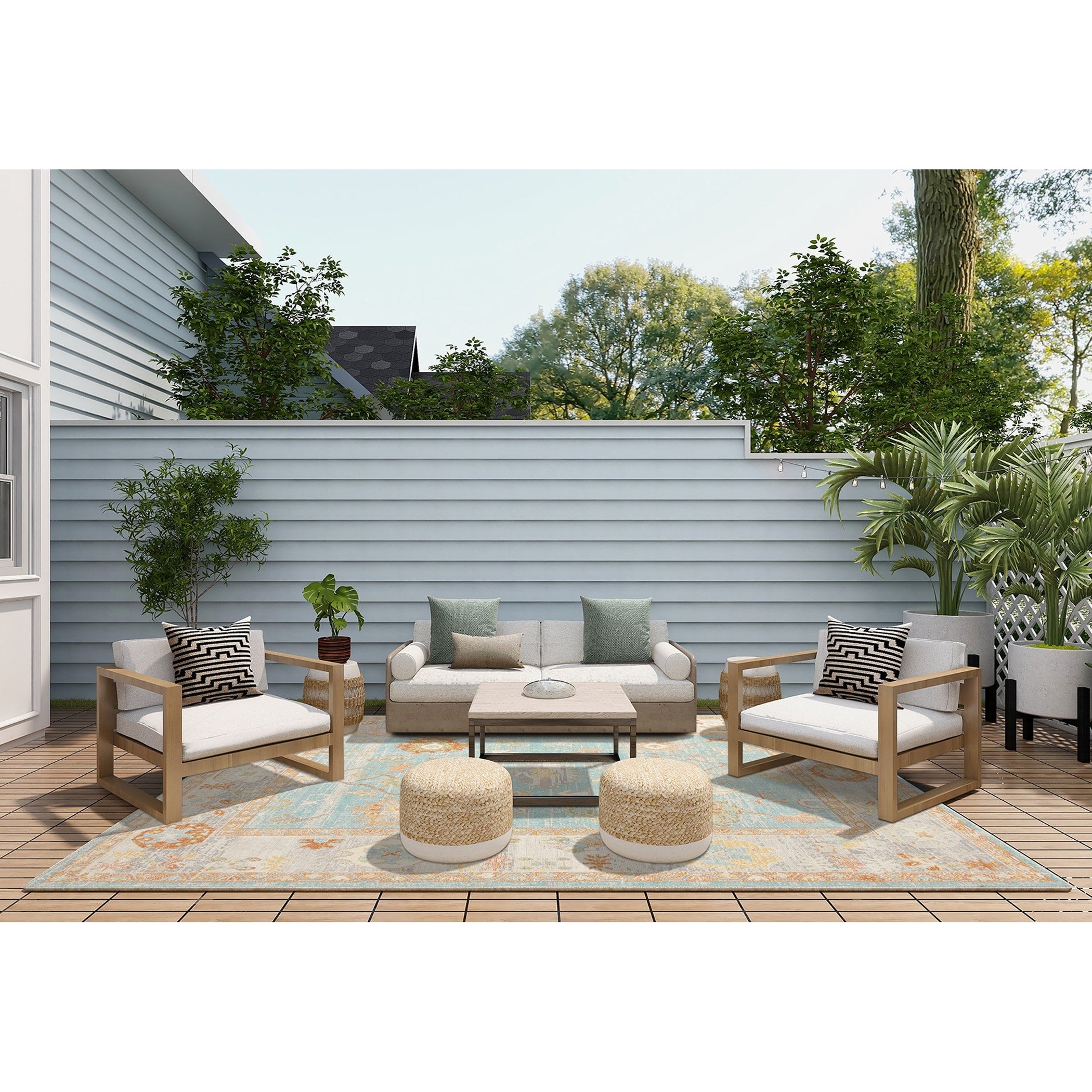 Bohemian Bordered Indoor Outdoor Tropical Area Rug