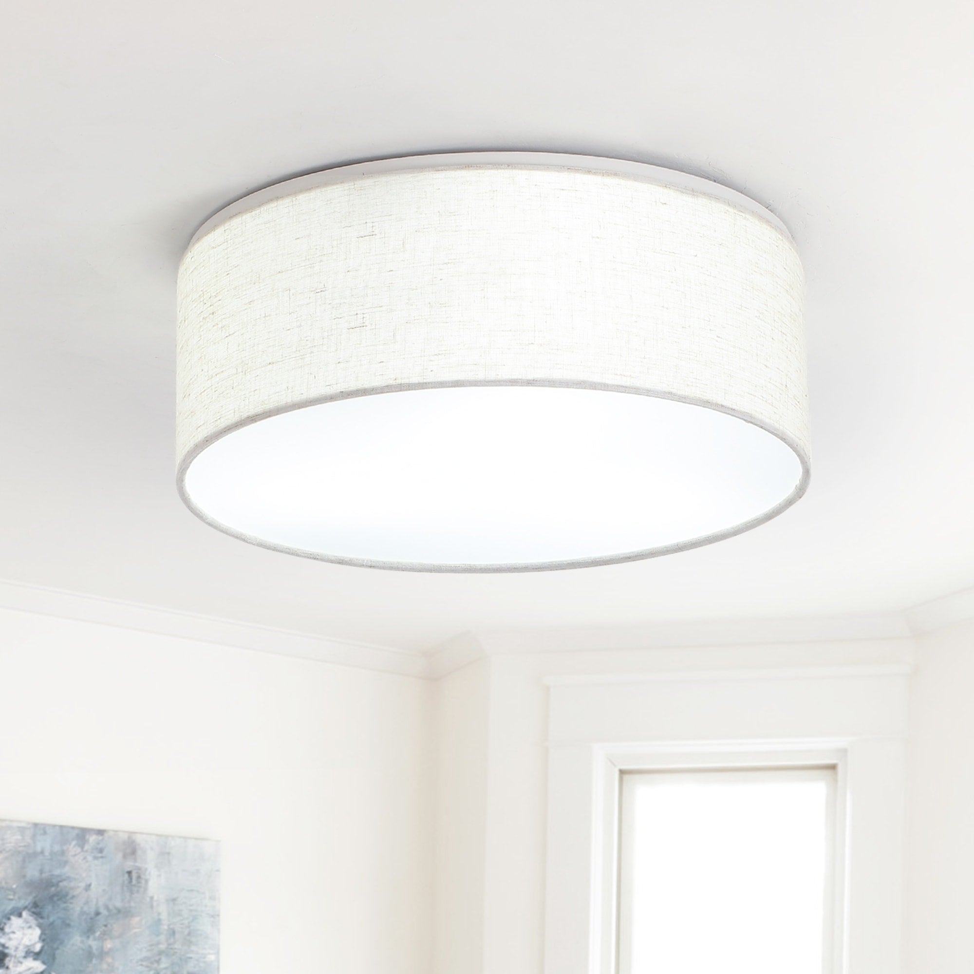 Bohemian Style 3 Light Flush Mount Ceiling Light With Flax Fabric Shade