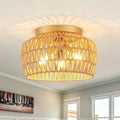 Bohemian Style 3 Light Paper Rattan Woven Flush Mount Ceiling Light Fixture