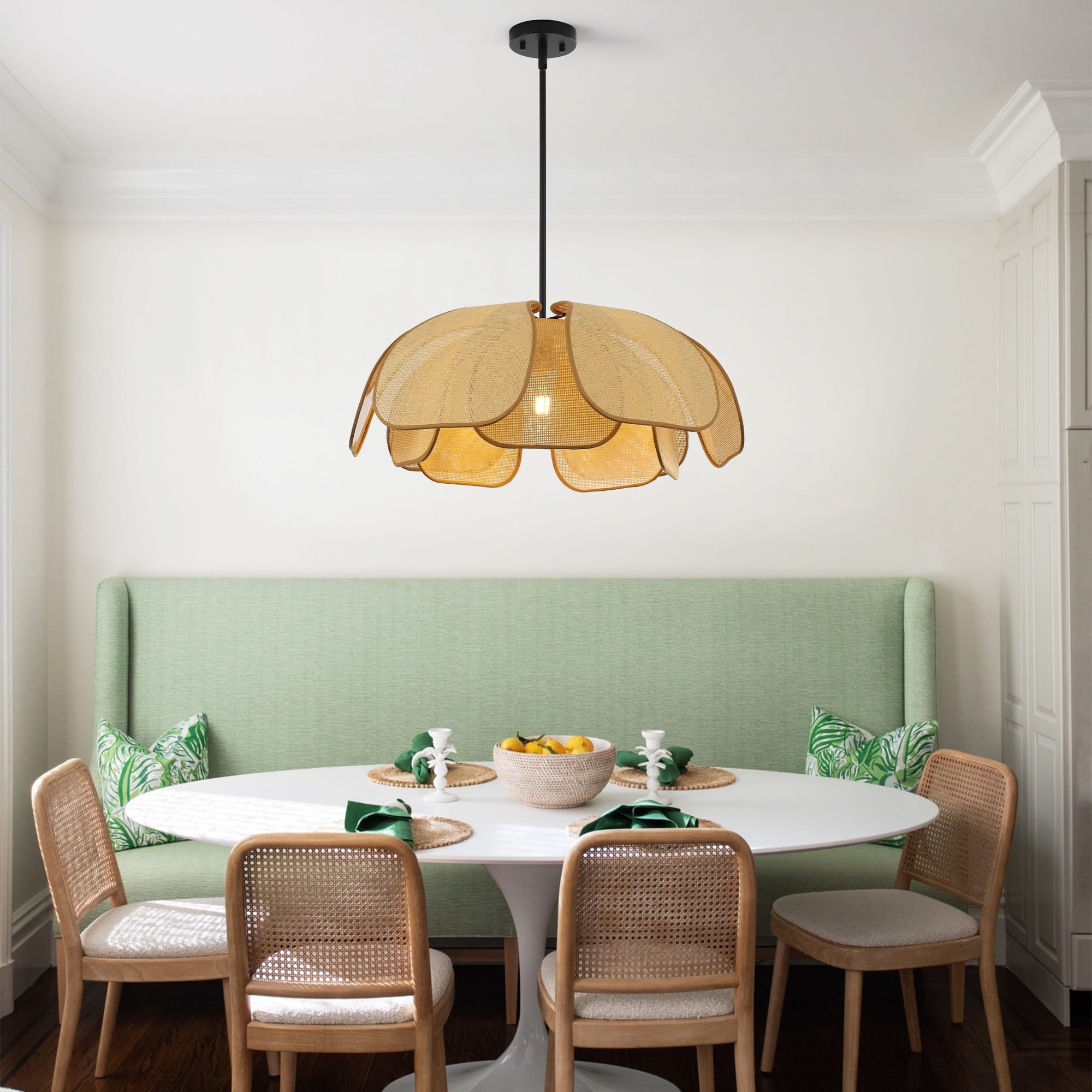 Boho 1 Light Paper Rattan Flower Pendant Light Coastal Hanging Lamp Fixture