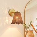 Boho 1 Light Rattan Wall Sconce Flower Hand Woven Shade Wall Lamp 7.1 In