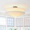 Boho 2 Tier Linen Fabric Wide Shallow Cone Cage Ceiling Light