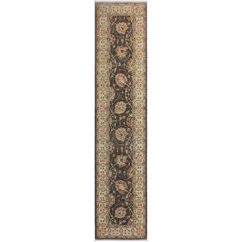 Ziegler Peshawar Jama Gray Beige Hand Knotted Wool Rug 26 X 108 26 X 108