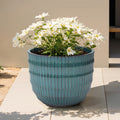 Boho Coastal 11.2 Tall Ceramic Planter Round Pot With Weathered Blue Finish 11.22 H X 14.17 Diameter