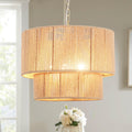Boho Coastal Style Hemp Rope Drum Pendant Light For Dining Room Kitchen Island Living Room