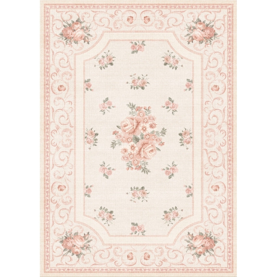 Boho Floral Washable Area Rug Non Slip Low Pile Carpet Soft Faux Wool Oeko Tex 5X7 8X10 Pink Blue