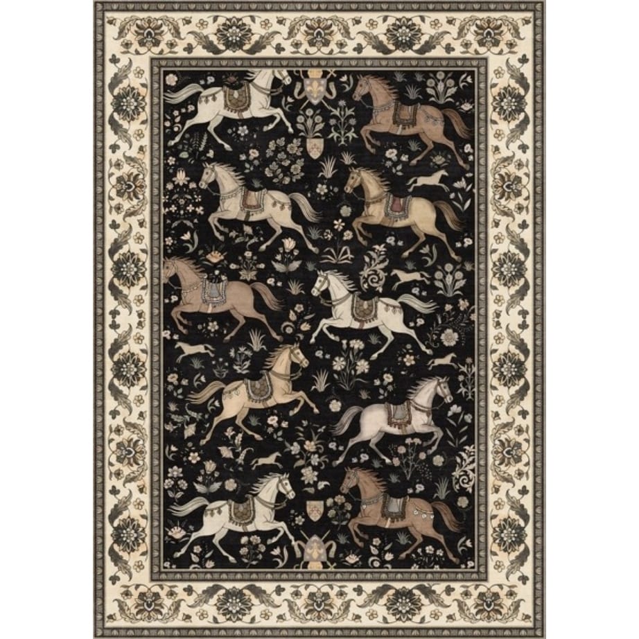 Boho Horse Print Washable Indoor Area Rug 5X7 Non Slip Tassels 5X7