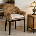 Boho Natural Rattan Backrest With Upholstered Armchair