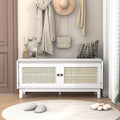 Boho Rattan Entryway Storage Bench With Double Doors